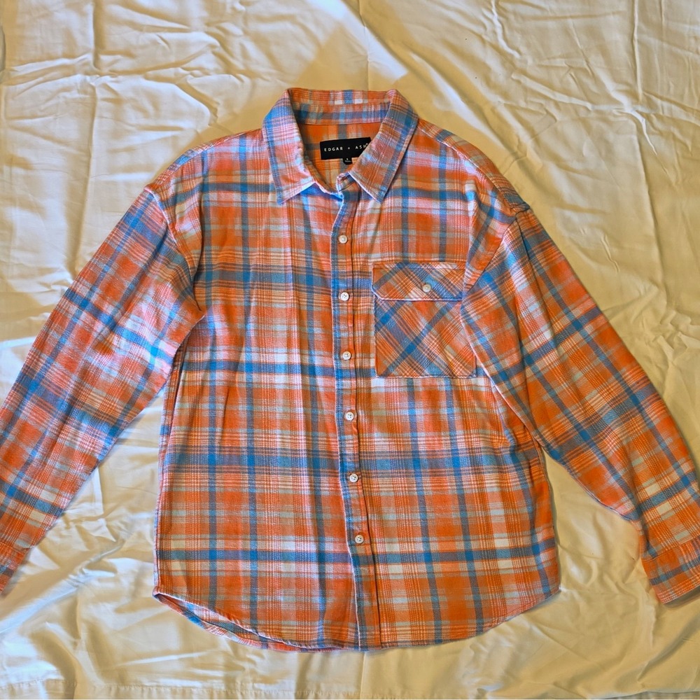 Edgar + Ash Men's Plaid Flannel Cotton Long Sleeve Button-Up Shirt Pockets S #42
